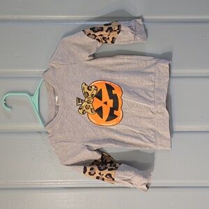 Girls Boutique Pumpkin with Leopard Print Bow Sweatshirt